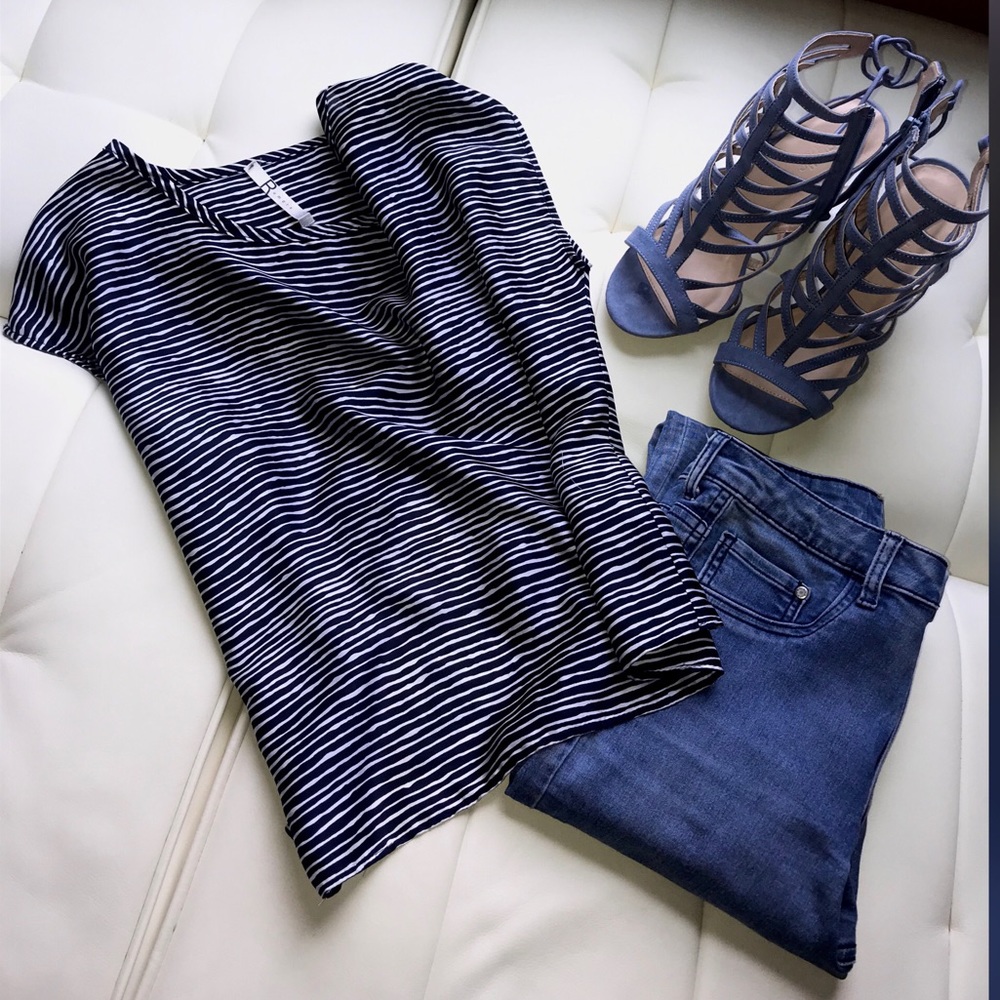 Blue and white striped top